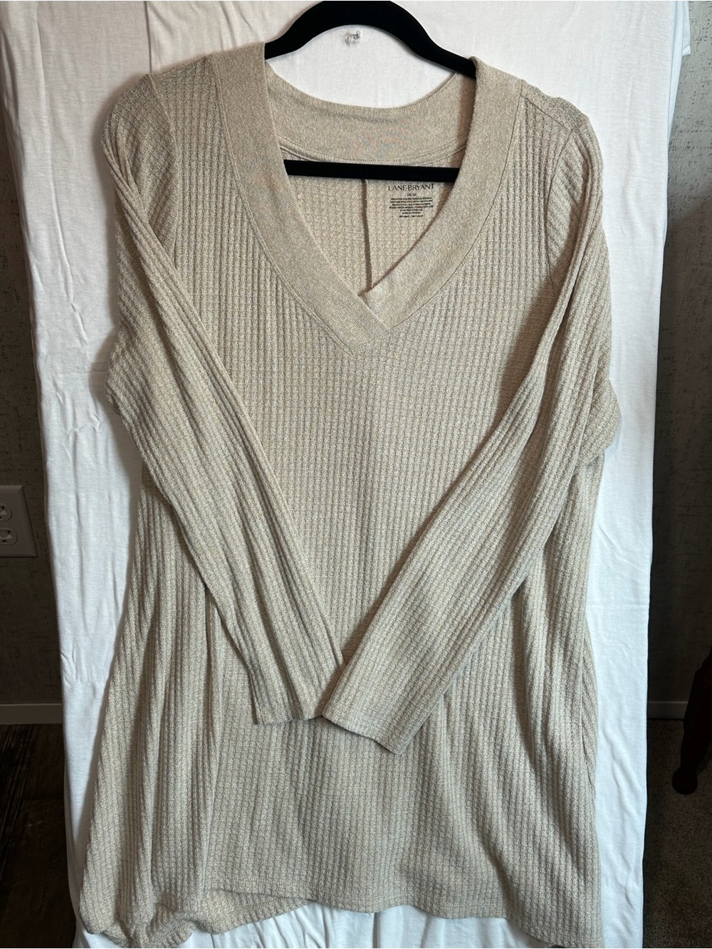 Lane Bryant Oatmeal Thermal Waffle Knit Tunic Top Womens 14/16 V-Neck Cozy Boho
